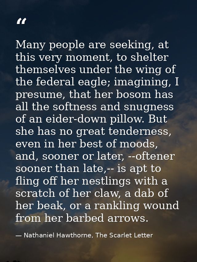 Many people are seeking, at this very moment, to shelter themselves under the wing of the federal eagle; imagining, I pr — Nathaniel Hawthorne, The Scarlet Letter