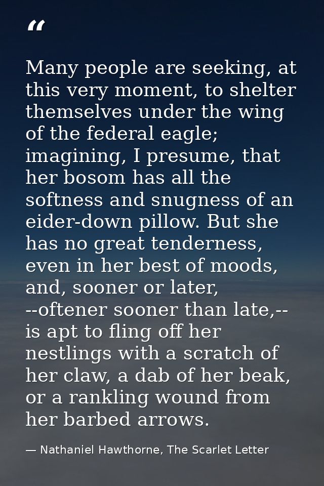 Many people are seeking, at this very moment, to shelter themselves under the wing of the federal eagle; imagining, I pr — Nathaniel Hawthorne, The Scarlet Letter