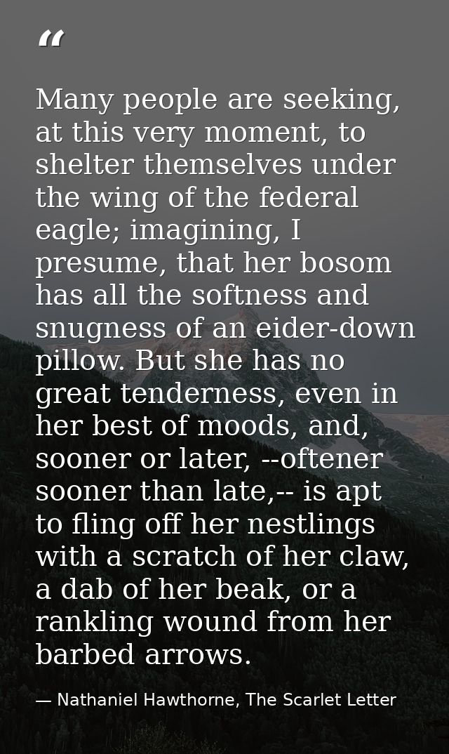 Many people are seeking, at this very moment, to shelter themselves under the wing of the federal eagle; imagining, I pr — Nathaniel Hawthorne, The Scarlet Letter