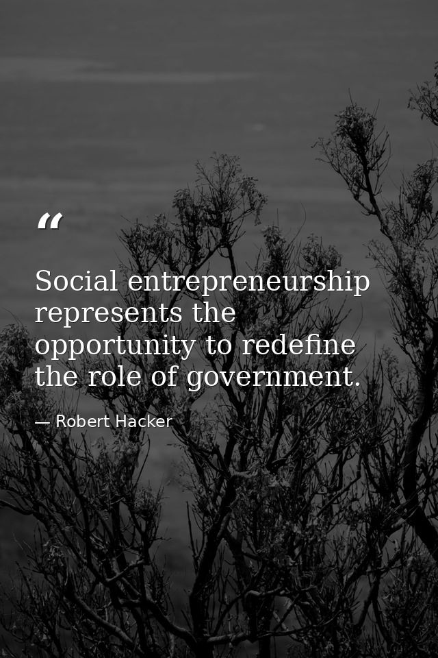 Social entrepreneurship represents the opportunity to redefine the role of government. — Robert Hacker