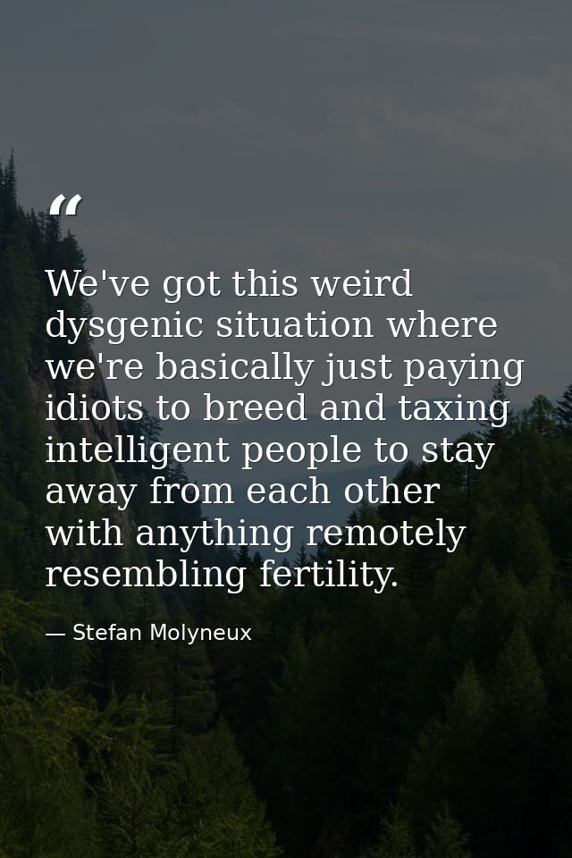 We've got this weird dysgenic situation where we're basically just paying idiots to breed and taxing intelligent people  — Stefan Molyneux
