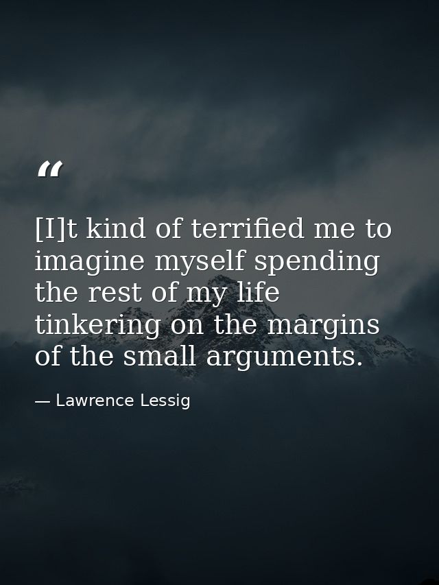 [I]t kind of terrified me to imagine myself spending the rest of my life tinkering on the margins of the small arguments — Lawrence Lessig