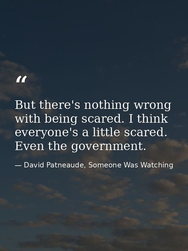 But there's nothing wrong with being scared. I think everyone's a little scared. Even the government. — David Patneaude, Someone Was Watching