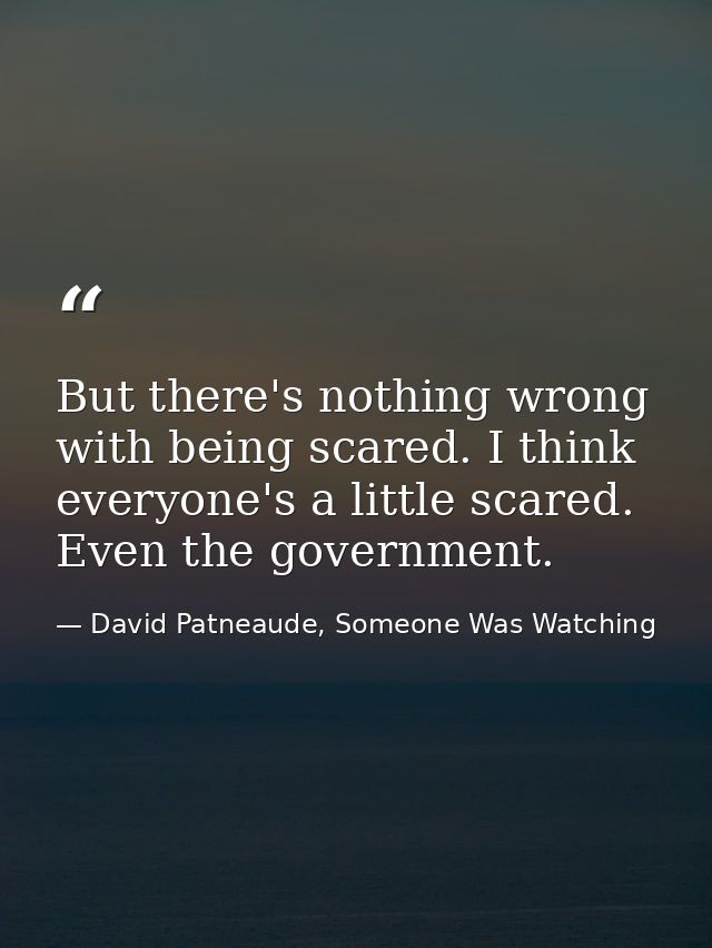 But there's nothing wrong with being scared. I think everyone's a little scared. Even the government. — David Patneaude, Someone Was Watching