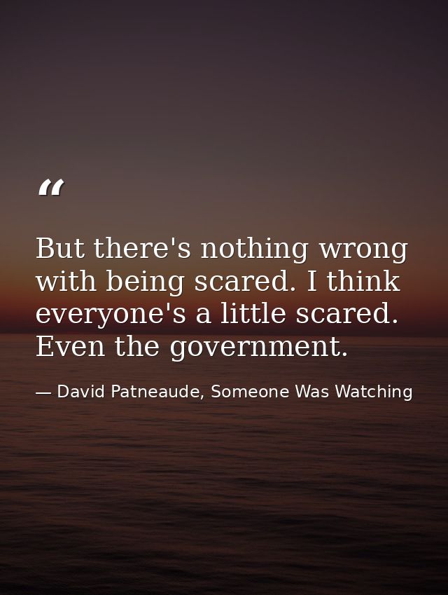 But there's nothing wrong with being scared. I think everyone's a little scared. Even the government. — David Patneaude, Someone Was Watching