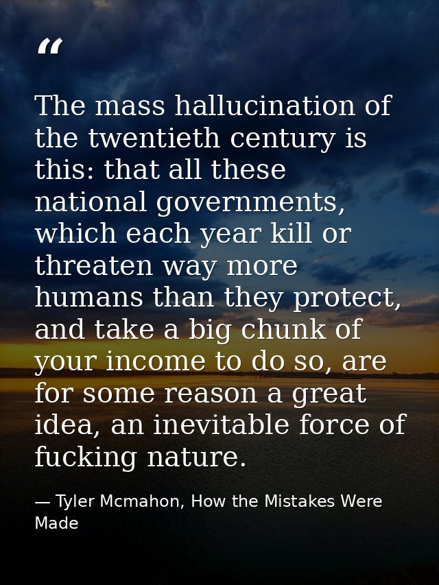 The mass hallucination of the twentieth century is this: that all these national governments, which each year kill or th — Tyler Mcmahon, How the Mistakes Were Made