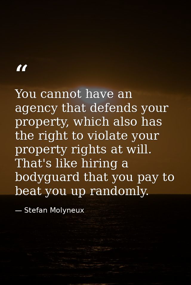You cannot have an agency that defends your property, which also has the right to violate your property rights at will.  — Stefan Molyneux