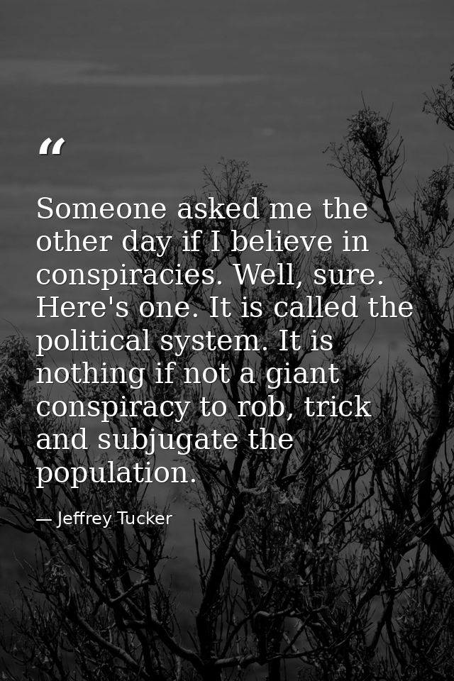 Someone asked me the other day if I believe in conspiracies. Well, sure. Here's one. It is called the political system.  — Jeffrey Tucker
