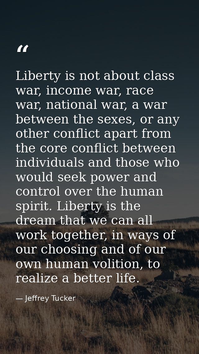 Liberty is not about class war, income war, race war, national war, a war between the sexes, or any other conflict apart — Jeffrey Tucker
