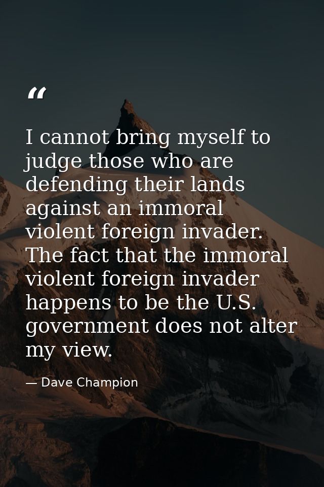 I cannot bring myself to judge those who are defending their lands against an immoral violent foreign invader. The fact  — Dave Champion