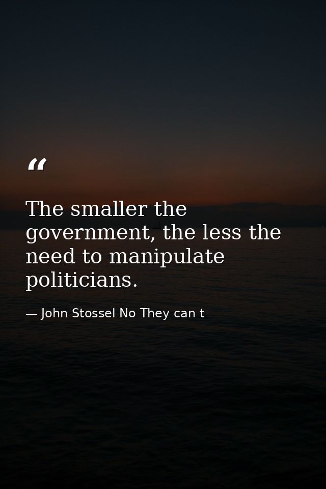 The smaller the government, the less the need to manipulate politicians. — John Stossel No They can t