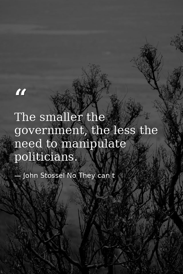 The smaller the government, the less the need to manipulate politicians. — John Stossel No They can t