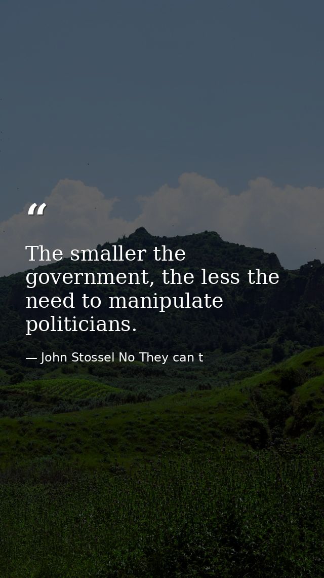 The smaller the government, the less the need to manipulate politicians. — John Stossel No They can t