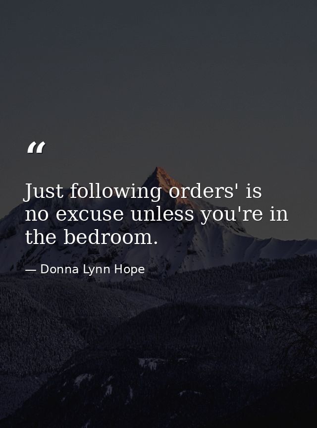 Just following orders' is no excuse unless you're in the bedroom. — Donna Lynn Hope