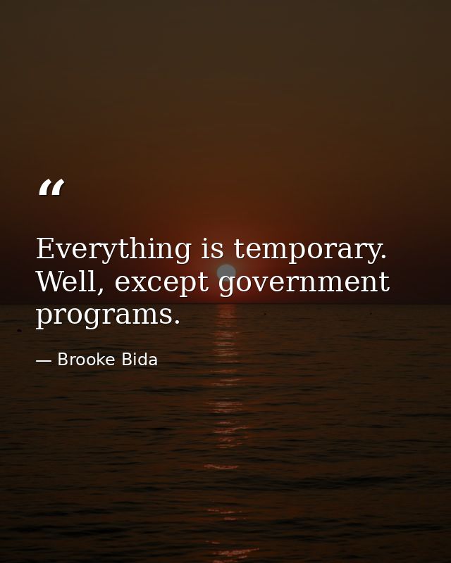 Everything is temporary. Well, except government programs. — Brooke Bida
