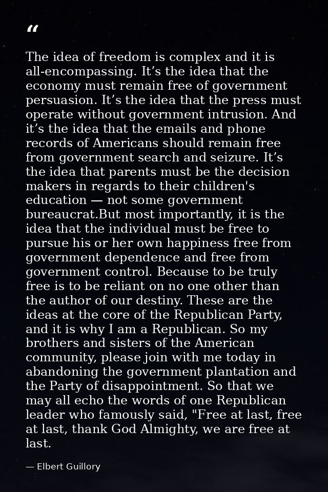 The idea of freedom is complex and it is all-encompassing. It’s the idea that the economy must remain free of government — Elbert Guillory