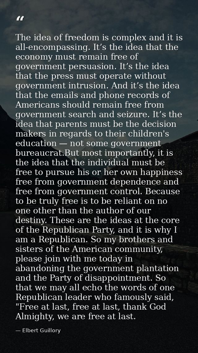 The idea of freedom is complex and it is all-encompassing. It’s the idea that the economy must remain free of government — Elbert Guillory