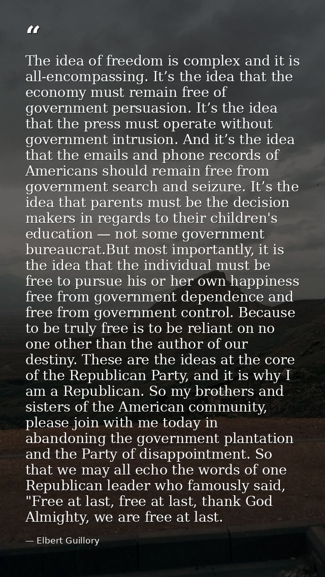 The idea of freedom is complex and it is all-encompassing. It’s the idea that the economy must remain free of government — Elbert Guillory