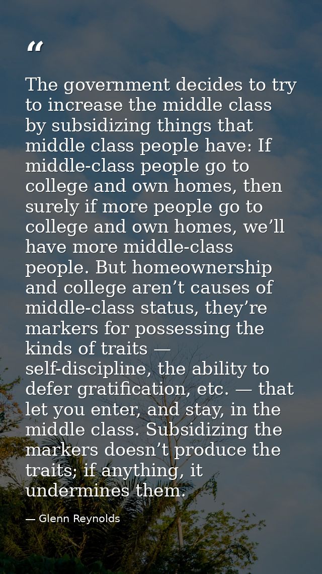 The government decides to try to increase the middle class by subsidizing things that middle class people have: If middl — Glenn Reynolds