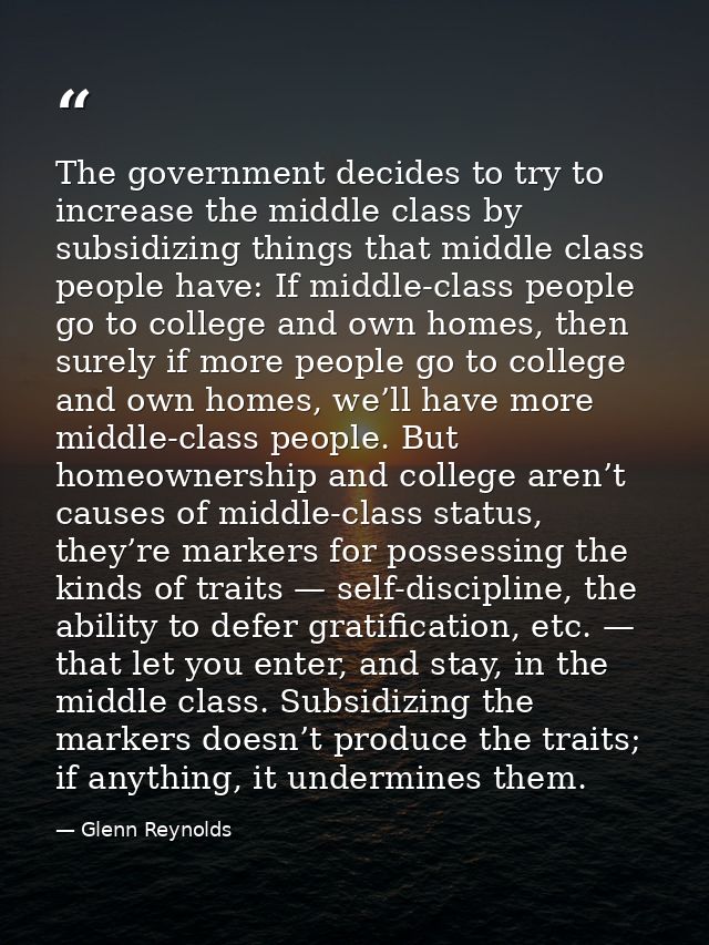 The government decides to try to increase the middle class by subsidizing things that middle class people have: If middl — Glenn Reynolds