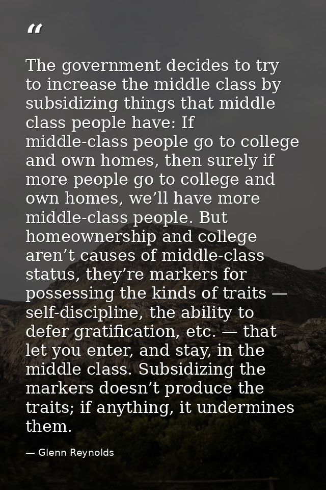 The government decides to try to increase the middle class by subsidizing things that middle class people have: If middl — Glenn Reynolds
