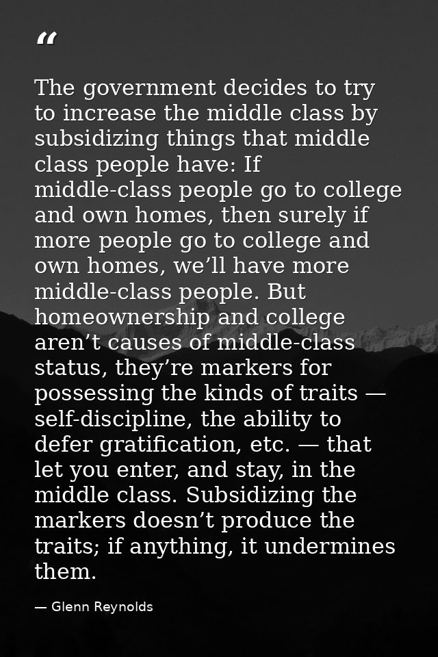 The government decides to try to increase the middle class by subsidizing things that middle class people have: If middl — Glenn Reynolds