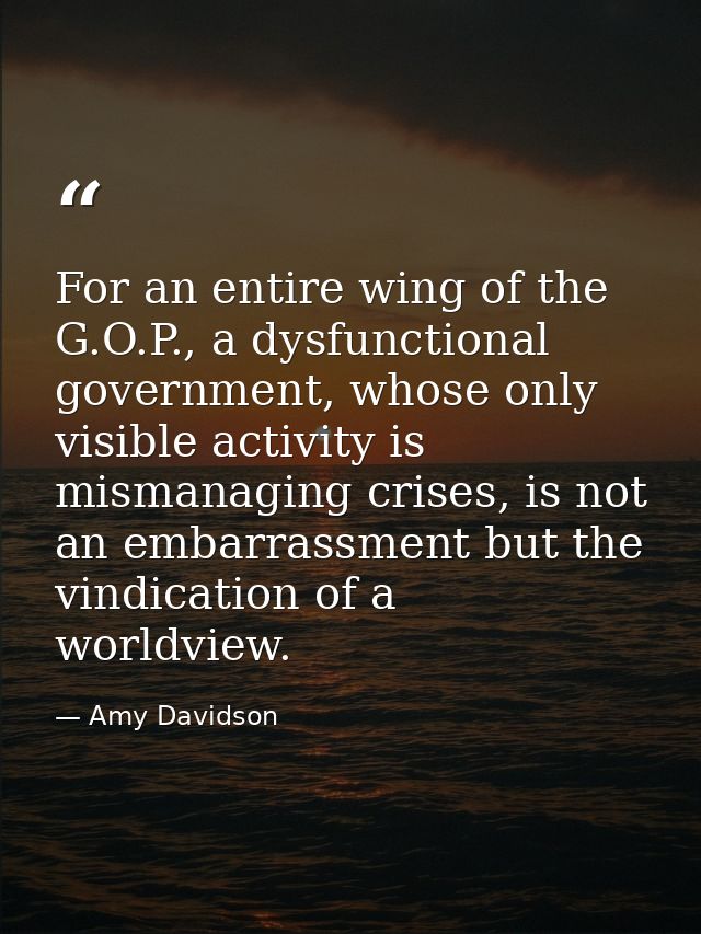 For an entire wing of the G.O.P., a dysfunctional government, whose only visible activity is mismanaging crises, is not  — Amy Davidson