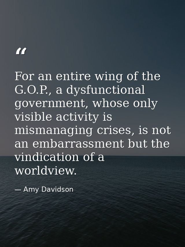 For an entire wing of the G.O.P., a dysfunctional government, whose only visible activity is mismanaging crises, is not  — Amy Davidson