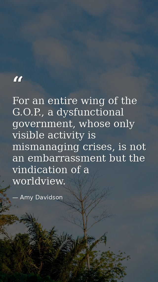 For an entire wing of the G.O.P., a dysfunctional government, whose only visible activity is mismanaging crises, is not  — Amy Davidson