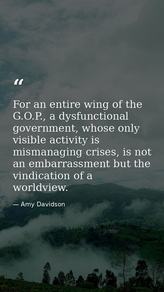 For an entire wing of the G.O.P., a dysfunctional government, whose only visible activity is mismanaging crises, is not  — Amy Davidson