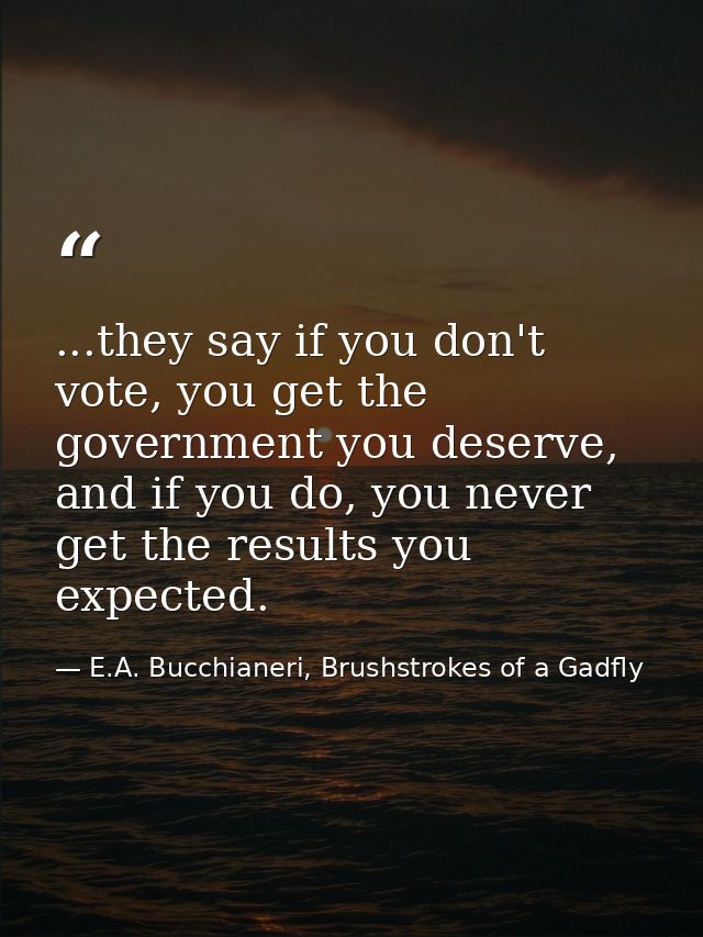 ...they say if you don't vote, you get the government you deserve, and if you do, you never get the results you expected — E.A. Bucchianeri, Brushstrokes of a Gadfly