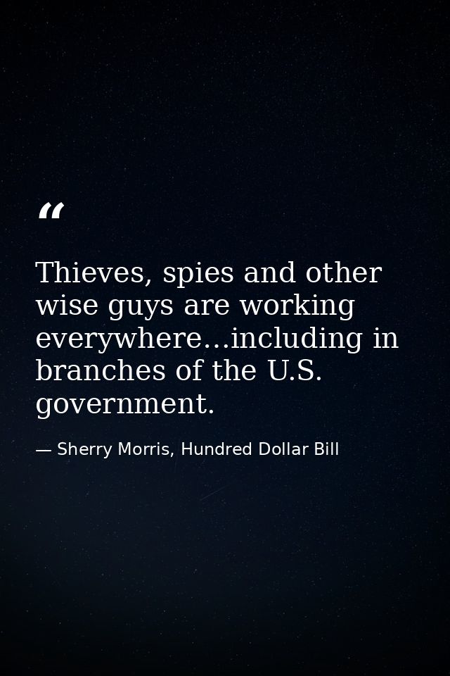 Thieves, spies and other wise guys are working everywhere…including in branches of the U.S. government. — Sherry Morris, Hundred Dollar Bill