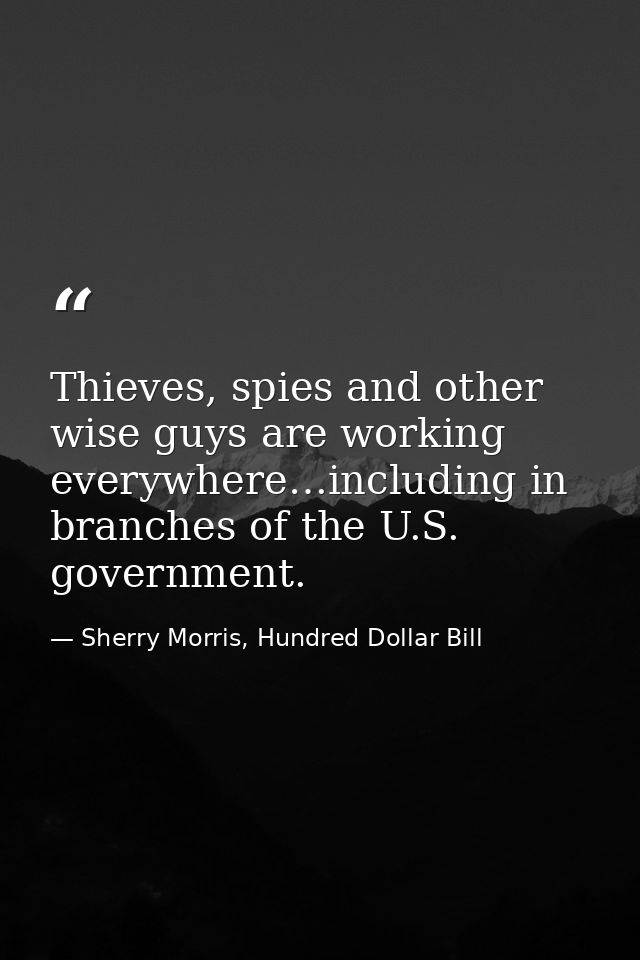 Thieves, spies and other wise guys are working everywhere…including in branches of the U.S. government. — Sherry Morris, Hundred Dollar Bill