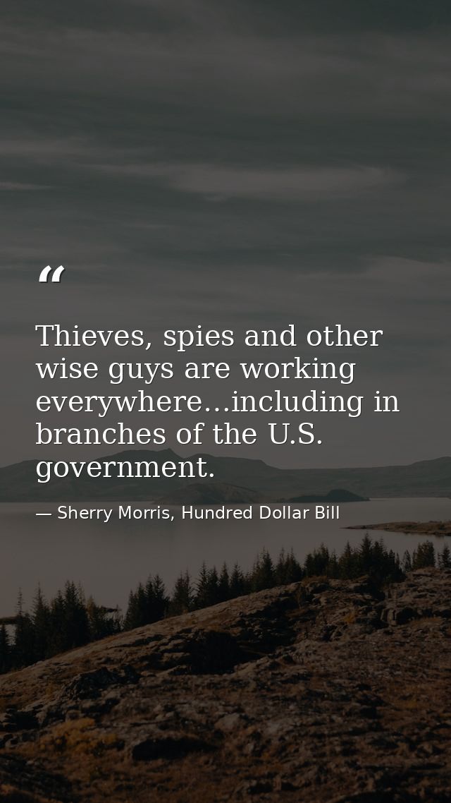 Thieves, spies and other wise guys are working everywhere…including in branches of the U.S. government. — Sherry Morris, Hundred Dollar Bill