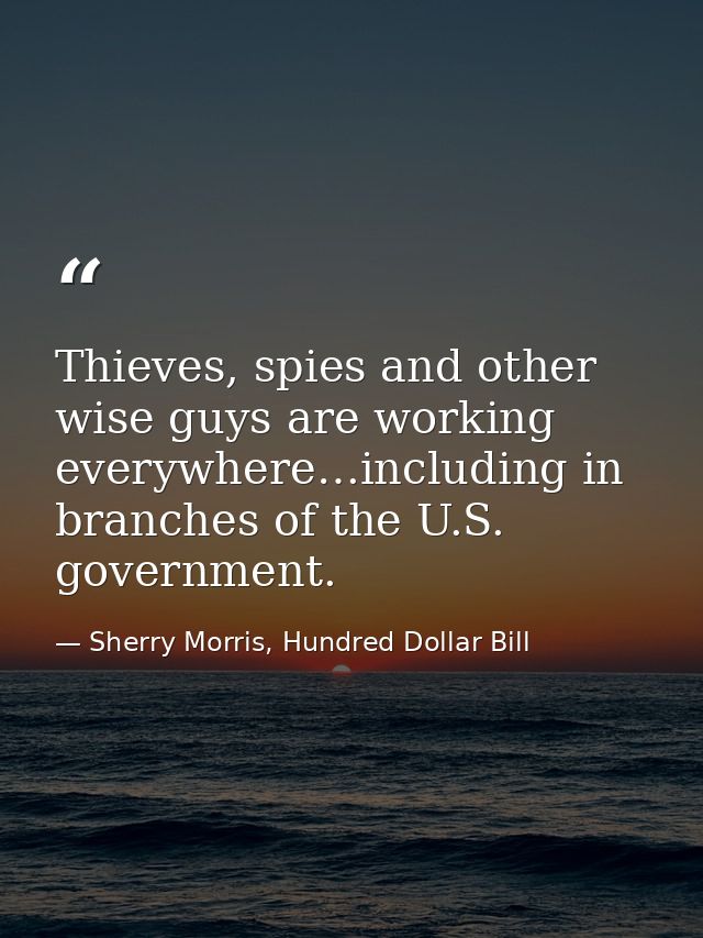 Thieves, spies and other wise guys are working everywhere…including in branches of the U.S. government. — Sherry Morris, Hundred Dollar Bill