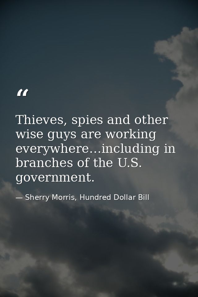 Thieves, spies and other wise guys are working everywhere…including in branches of the U.S. government. — Sherry Morris, Hundred Dollar Bill