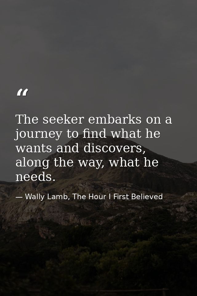 The seeker embarks on a journey to find what he wants and discovers, along the way, what he needs. — Wally Lamb, The Hour I First Believed
