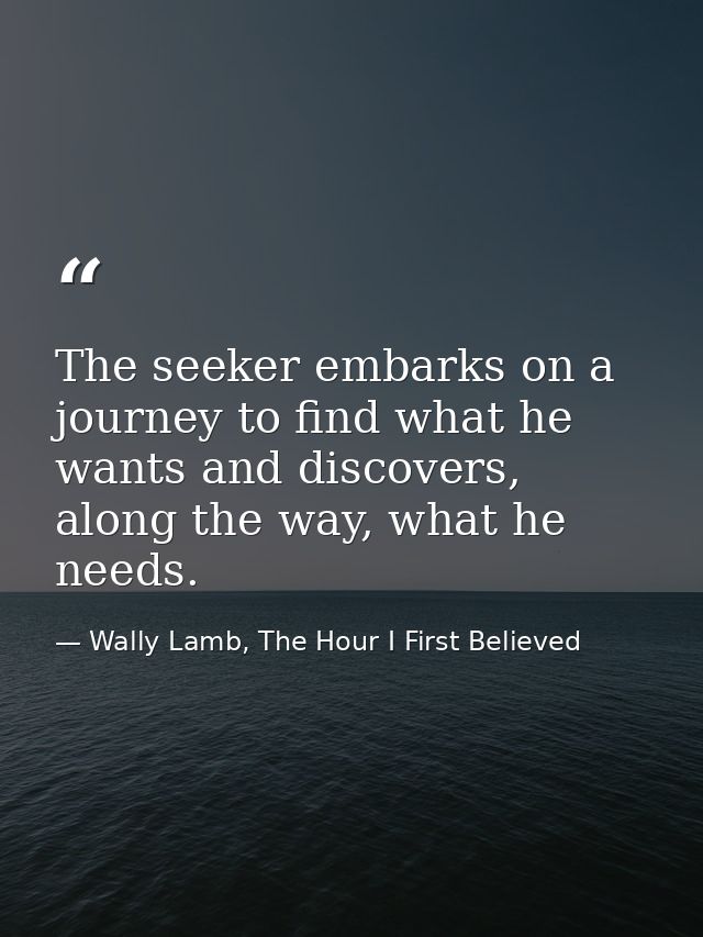 The seeker embarks on a journey to find what he wants and discovers, along the way, what he needs. — Wally Lamb, The Hour I First Believed