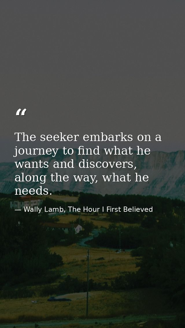The seeker embarks on a journey to find what he wants and discovers, along the way, what he needs. — Wally Lamb, The Hour I First Believed
