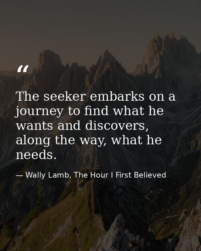 The seeker embarks on a journey to find what he wants and discovers, along the way, what he needs. — Wally Lamb, The Hour I First Believed