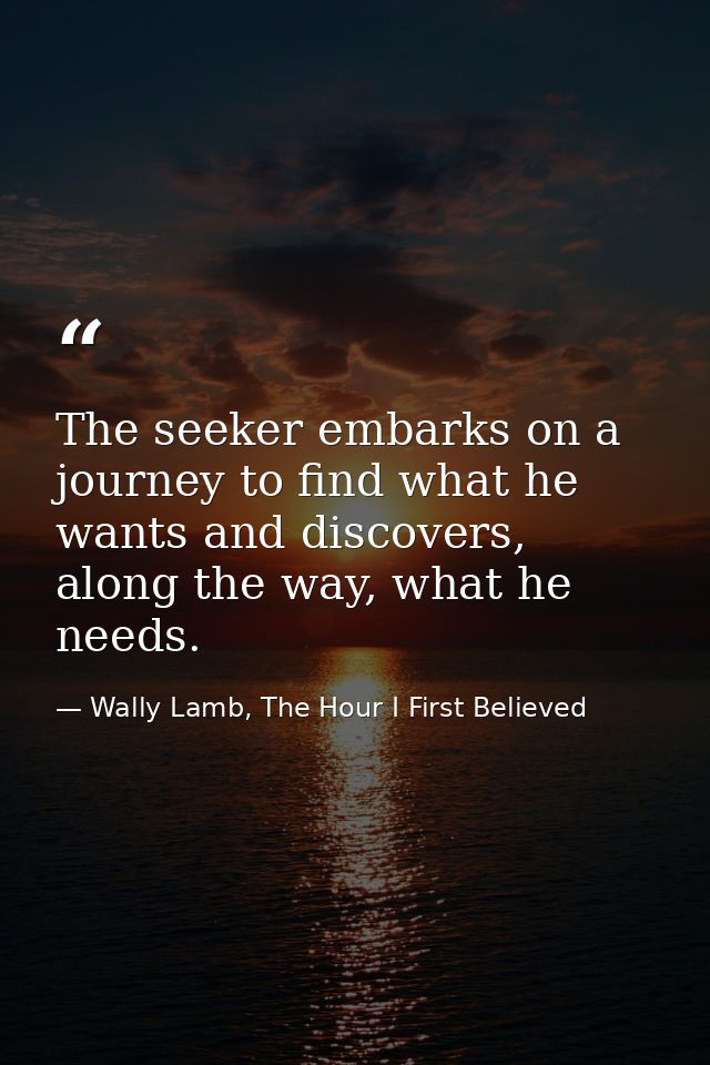 The seeker embarks on a journey to find what he wants and discovers, along the way, what he needs. — Wally Lamb, The Hour I First Believed