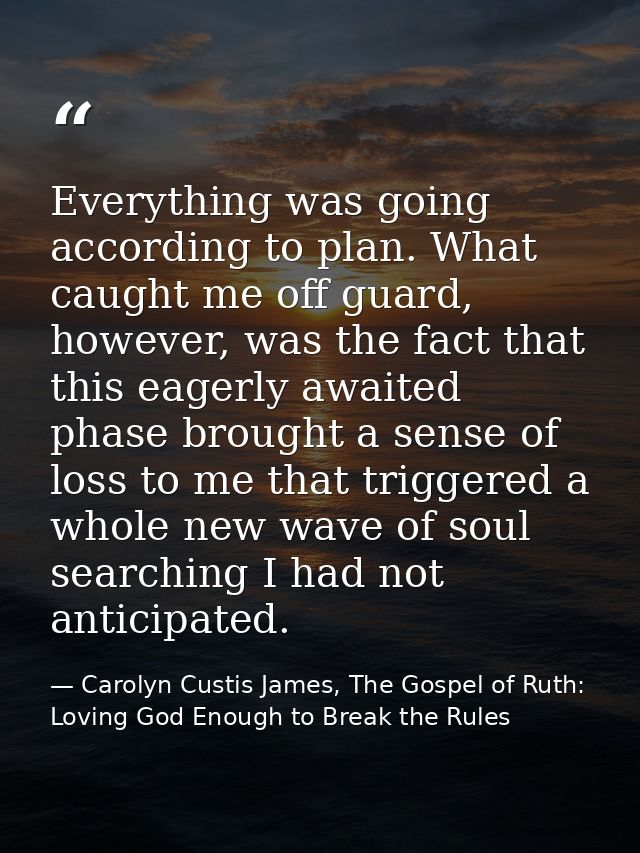 Everything was going according to plan. What caught me off guard, however, was the fact that this eagerly awaited phase  — Carolyn Custis James, The Gospel of Ruth: Loving God Enough to Break the Rules
