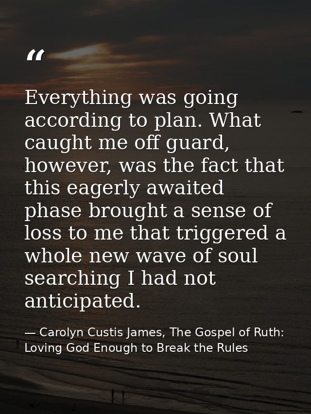 Everything was going according to plan. What caught me off guard, however, was the fact that this eagerly awaited phase  — Carolyn Custis James, The Gospel of Ruth: Loving God Enough to Break the Rules