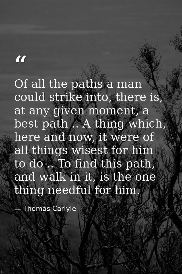 Of all the paths a man could strike into, there is, at any given moment, a best path .. A thing which, here and now, it  — Thomas Carlyle
