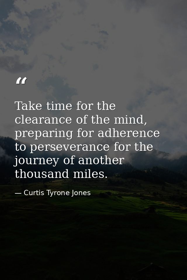 Take time for the clearance of the mind, preparing for adherence to perseverance for the journey of another thousand mil — Curtis Tyrone Jones
