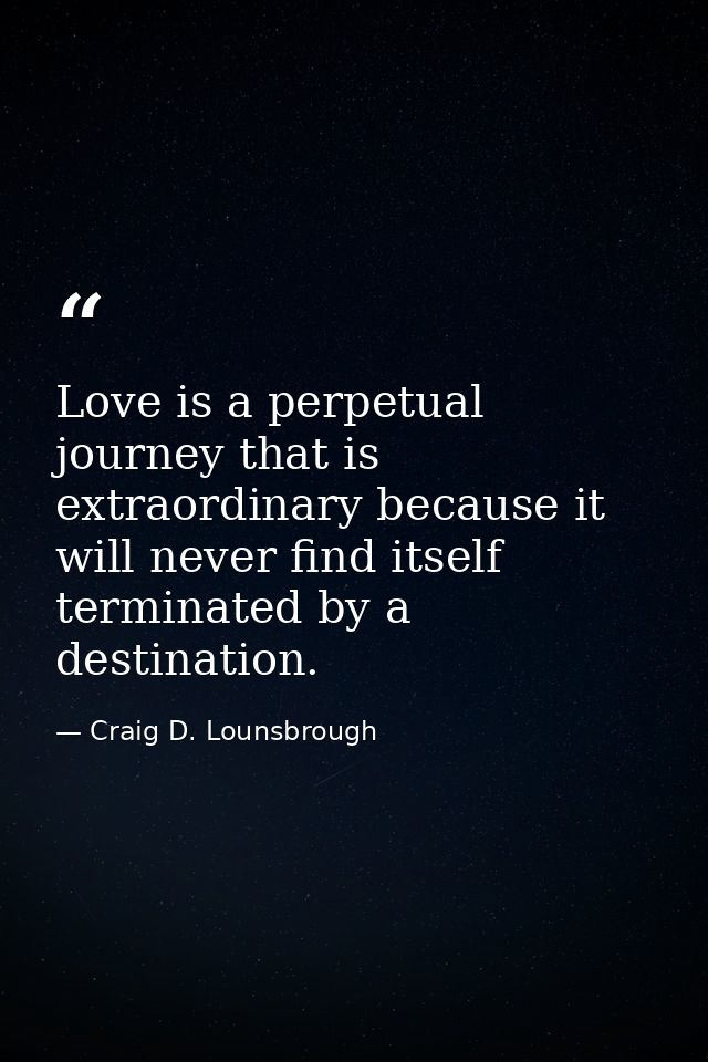 Love is a perpetual journey that is extraordinary because it will never find itself terminated by a destination. — Craig D. Lounsbrough