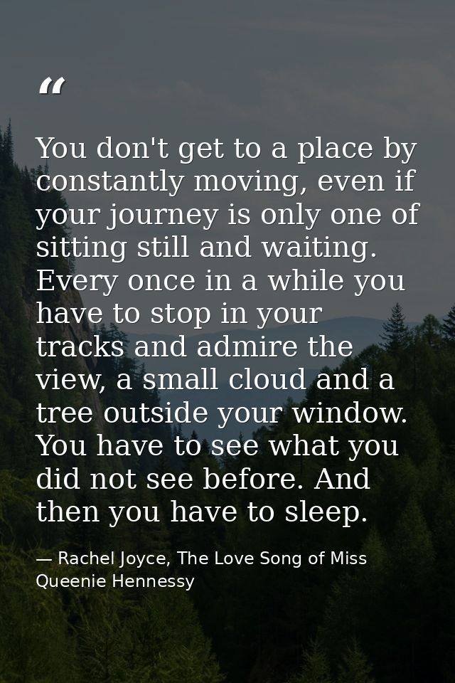 You don't get to a place by constantly moving, even if your journey is only one of sitting still and waiting. Every once — Rachel Joyce, The Love Song of Miss Queenie Hennessy
