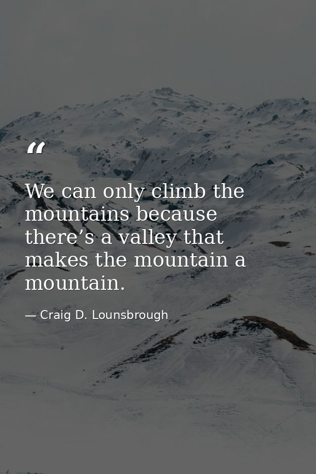 We can only climb the mountains because there’s a valley that makes the mountain a mountain. — Craig D. Lounsbrough