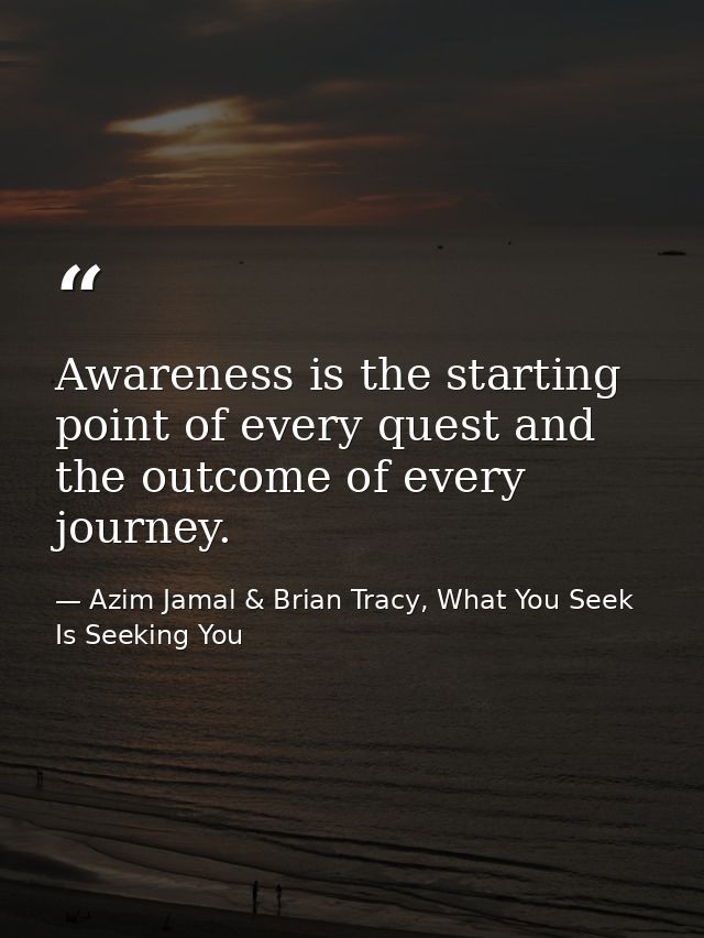 Awareness is the starting point of every quest and the outcome of every journey. — Azim Jamal & Brian Tracy, What You Seek Is Seeking You