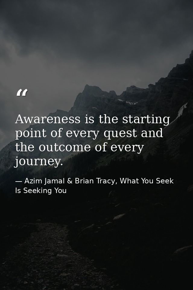 Awareness is the starting point of every quest and the outcome of every journey. — Azim Jamal & Brian Tracy, What You Seek Is Seeking You